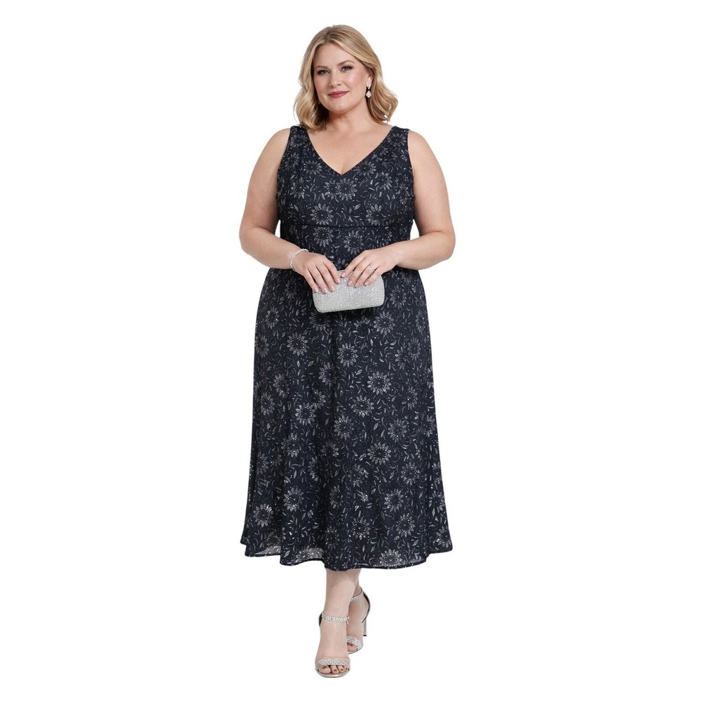 Enfocus Floral Sleeveless Maxi Dress Size 18W Navy Blue Lace Mother of the Bride